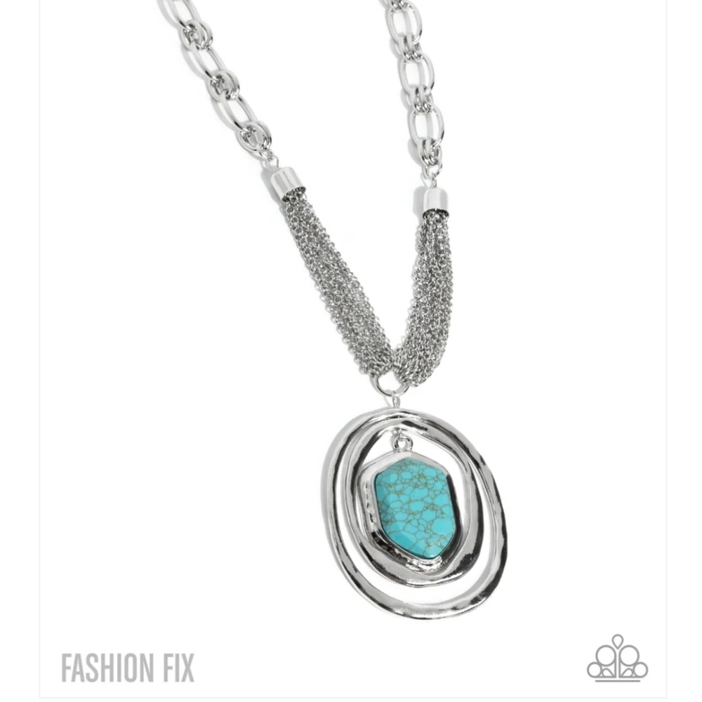 Paparazzi Silver and Turquoise Necklace Set Valiant Voyage Blue Pendant Fashion